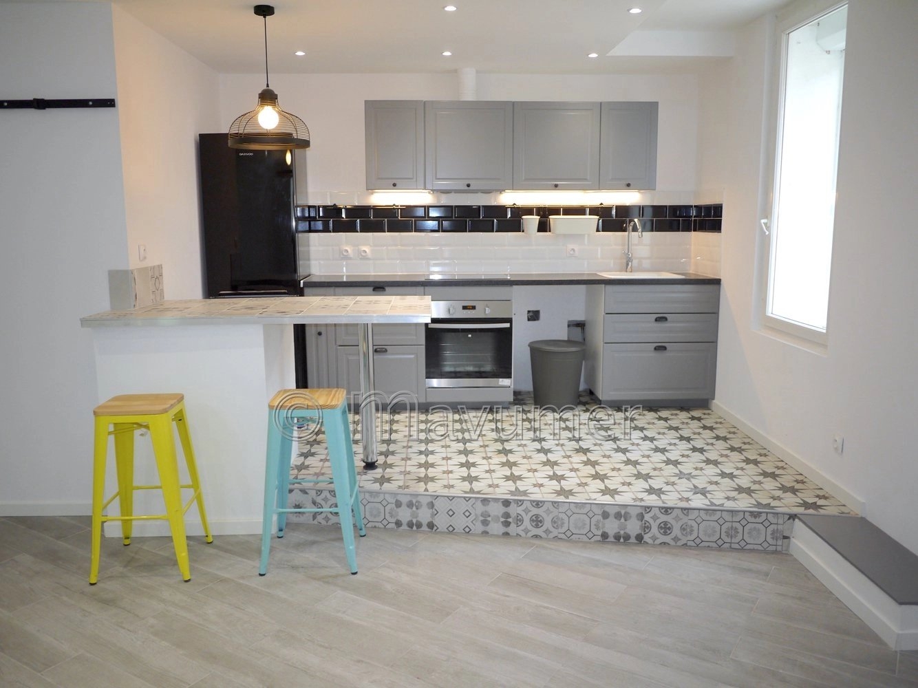 Cuisine Parquet Bar Acier inoxydable